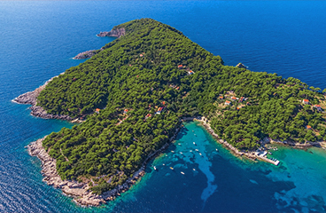 an aerial view of a small island