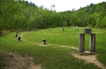 a cemetery with a group of people