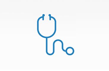 Icona blu di uno stetoscopio che simbolizza le consulenze online con un medico o servizi sanitari.